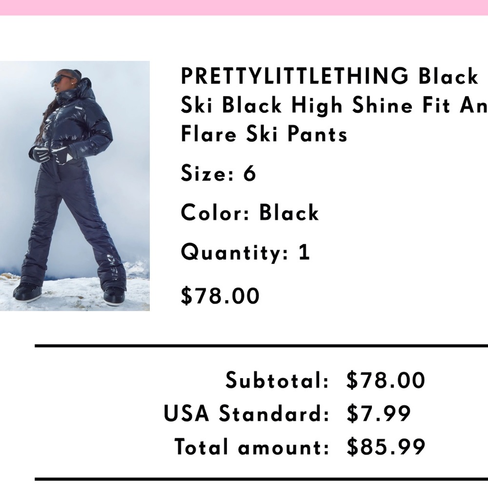 Pretty Little Things black ski pants size 6 worn once to snowboard